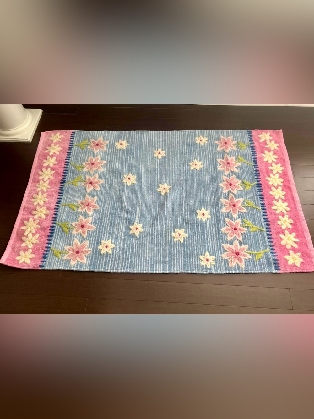 Pottery Barn Kids Blue Floral Embroidered carpet